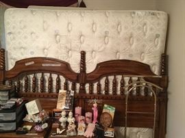 Headboard, frame, queen mattress and box spring