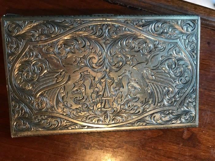 Solid Silver Cigarette Case with Pheonix design. Probably German