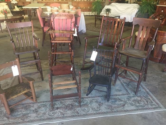 Rocking Chairs, large and small, High Chairs, Doll Bed