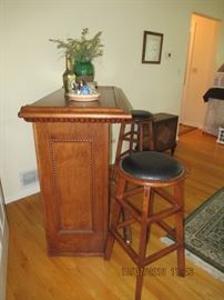beverage center with a pair of matching stools, brass footrail GREAT ITEM