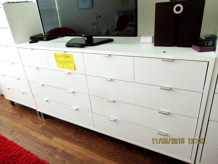 BUY IT NOW,  ROOM AND BOARD 6 DRAWER DRESSER,  53" X 29" X 20", ONE OF 2 AVAILABLE $500.00 EACH.   ROOM AND BOARD 10 DRAWER DRESSER, 38" X 70" X 20, $900.00 ROOM AND BOARD 6 DRAWER DRESSER,  53" X 29" X 20", ONE OF 2 AVAILABLE $500.00 EACH.   OR CHOOSE TO BUY ALL DRESSERS AND NIGHTSTAND AND PLATFORM BED AND SAVE  $3500.00OR CHOOSE TO BUY ALL DRESSERS AND NIGHTSTAND AND PLATFORM BED AND SAVE  $3500.00