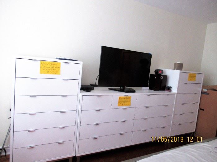 BUY IT NOW,  ROOM AND BOARD 10 DRAWER DRESSER, 38" X 70" X 20, $900.00 ROOM AND BOARD 6 DRAWER DRESSER,  53" X 29" X 20", ONE OF 2 AVAILABLE $500.00 EACH.   OR CHOOSE TO BUY ALL DRESSERS AND NIGHTSTAND AND PLATFORM BED AND SAVE  $3500.00
