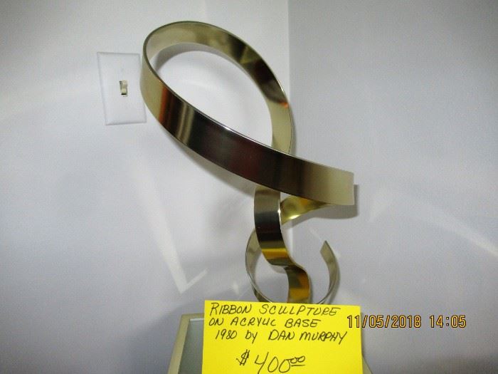 BUY IT NOW,  BUY IT NOW,   $400.00 "ribbon sculpture on acrylic base dated 1980 by Dan Murphy