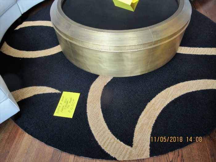 BUY IT NOW,  BUY IT NOW,  black and gold, circular area rug  7 & 1/2 feet round  $650.00