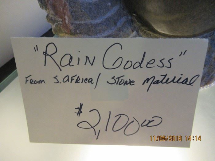 BUY IT NOW,  BUY IT NOW,  PRICE $2,100.00  called the "rain goddess" purchased in Africa, made of stone, appx 250 pounds