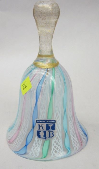 Italian Latticino glass bell. Has "KB: label. 5.75" tall