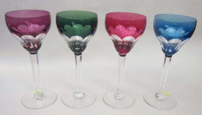  Set of four Val St Lambert cut to clear crystal goblets. 7.25" tall 