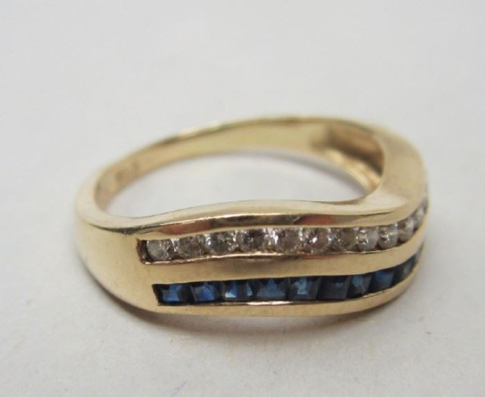 14k yellow gold ring with 13 channel set old cut diamonds and 