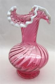 Cranberry glass ruffle edge vase