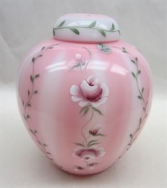 Fenton pink glass jar