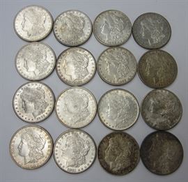 A view of some tof the  XF-AU Morgan silver dollars