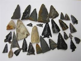 Native American arrowheads, spear tips gathered by the consignor's great  Grandmother and her brother used to pick them up in the newly plowed fields of their homestead next to the Malheur River in South Eastern Oregon. Most were gathered before the 1900’s. Many are likely from the local Paiute people as well as some Nez Perce who would have traveled on the river