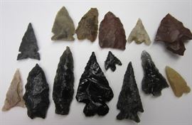 Native American arrowheads, spear tips gathered by the consignor's great  Grandmother and her brother used to pick them up in the newly plowed fields of their homestead next to the Malheur River in South Eastern Oregon. Most were gathered before the 1900’s. Many are likely from the local Paiute people as well as some Nez Perce who would have traveled on the river