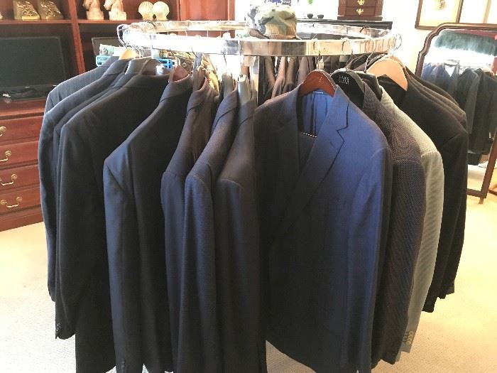 SUITS - HIGH END DESIGNERS - MADE OF SILK OR WOOL. MANY WERE PURCHASED BETWEEN $600 TO $1,000.00.  SIZES - US46 THRU US50, PANTS  SIZE 36 THRU 42