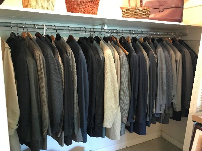 SUITS - HIGH END DESIGNERS - MADE OF SILK OR WOOL, MANY WERE PURCHASED BETWEEN $600 TO $1,000.00.  SIZES - US46 THRU US50, PANTS  SIZE 36 THRU 42