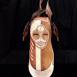 J. Pearson, Leather mask with rooster appliqués, 1977