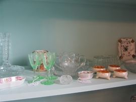 Salt cellars, Green Depression Glass