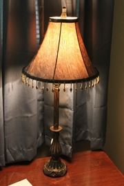 Lamp with beaded shade