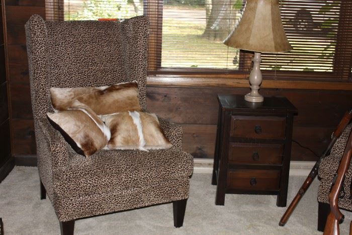 animal print wing back arm chair