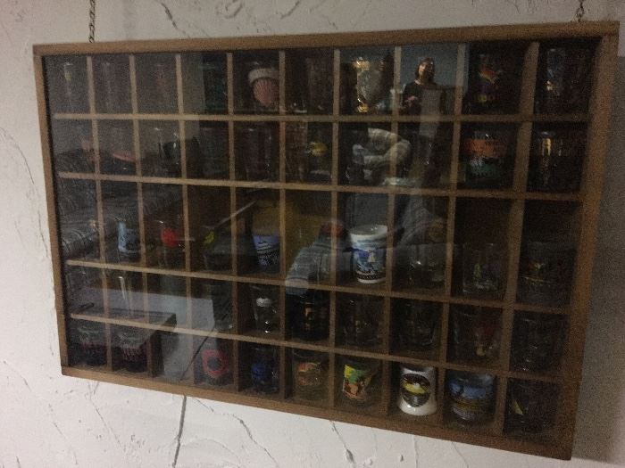 Wall printers box with Shot Glass Collection