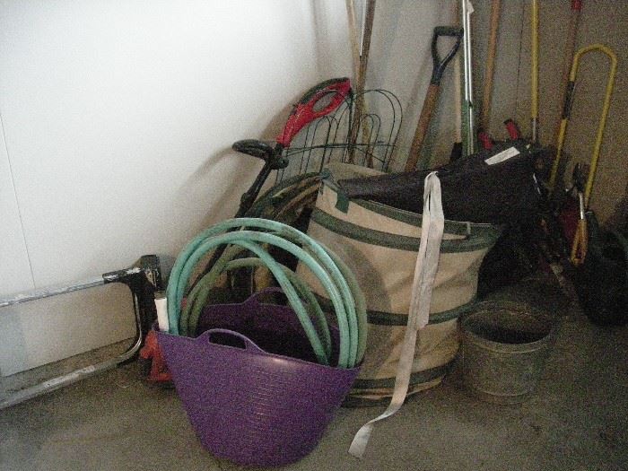 Garden supplies, ladder, rakes, etc.