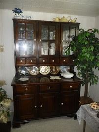 large hutch / large set of white dishes /