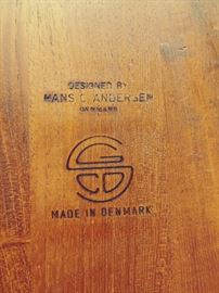 Hans C. Andersen makers mark for 6 small tables