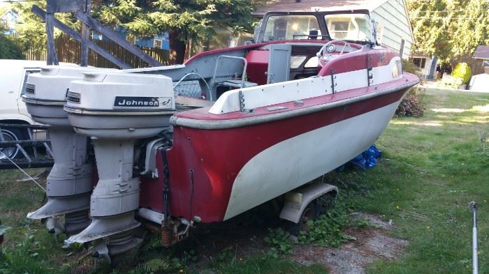 50's Skagit 20 ft. fiberglass boat and twin 40 horse Johnson motors