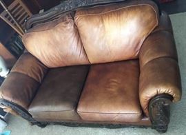 KFL003 Leather and Wood Love Seat