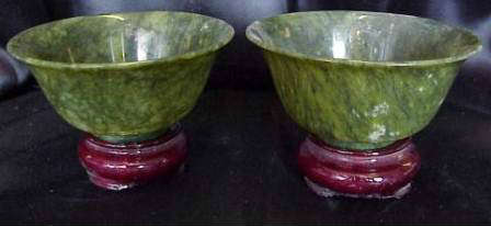 Matched Pair of Gorgeous Green Jade Bowls