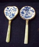 Old Asian Porcelain, Solid Jade, Silver Mirror