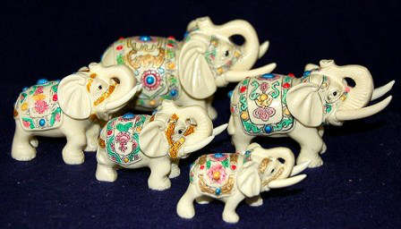 Set of 5 Jewelled Porcelain Elephants