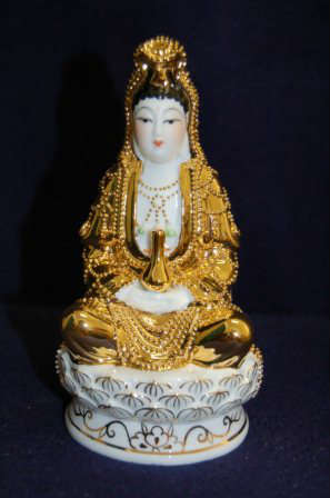 Exotic, Ornate Gold Plated Porcelain Chinese Figurine