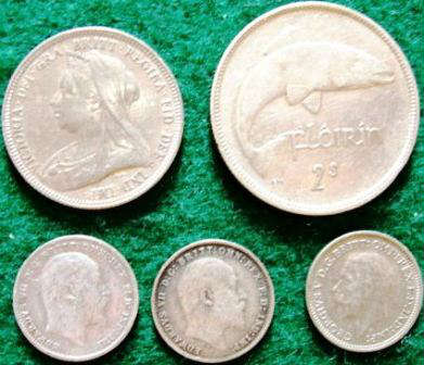 Lot of 5 Silver Antique European Coins, 1893-1941