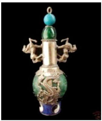 Rare Asian Jade Silver Tibet Perfume Bottle
