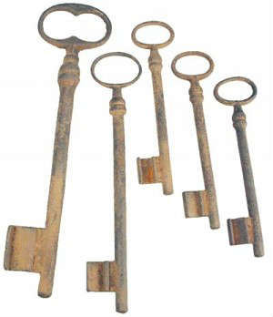 Lot of 5 Ancient Iron Keys, 600-1000 AD