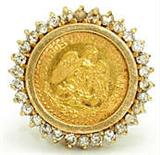 Genuine 14K Gold Coin Surrounded By Genuine Diamonds Vintage Pin