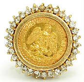 Genuine 14K Gold Coin Surrounded By Genuine Diamonds Vintage Pin