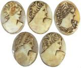 5 Ancient Italian Antique Cameos, 1850-1890 w/COA