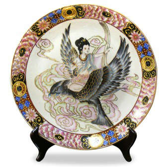 Exsquisitely Hand Painted Chinese Fairy & Bird Porcelain Plate