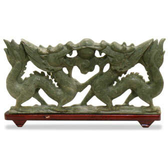 Remarkable Hand Carved Solid Jade Double Dragon Statue