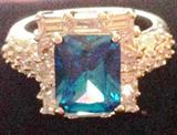 Beautiful Blue Topaz Australian Swarovski Crystal Square Ring
