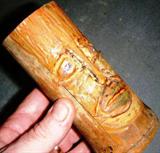 Primitive Tiki Hand Carved Wooden Brush Pot