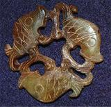 Dark Yellow / Brown Jade 3-Fish Pendant