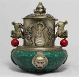 Asian Silver Jade Incense Burner