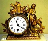 Antique Ornate French Bronze Marble Mantle Clock