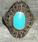 Spectacular Vintage Sterling Turquoise Marcasit Ring