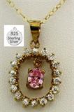 .925 Sterling, 14K Gold Pink Ice Pendant