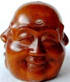 Chinese Hand Carved Boxwood Netsuke Buddha Face