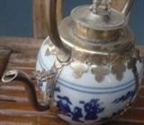 Very Nice Old Asian Blue & White Porcelain w/Silver Teapot